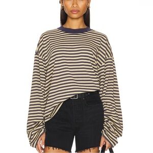Lioness BLOOM Long Sleeve Top Tee Dark Blue Cream Stripes